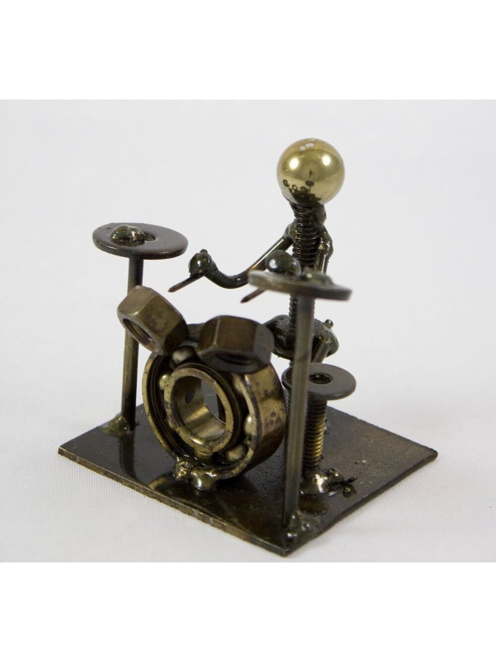 Handcrafted Metal Nuts & Bolts Drummer Figurine 3" Altered Art